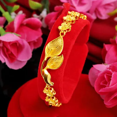 $19.99 • Buy Flower Leaves 22K 23K 24K THAI BAHT YELLOW GOLD GP NECKLACE Bracelet