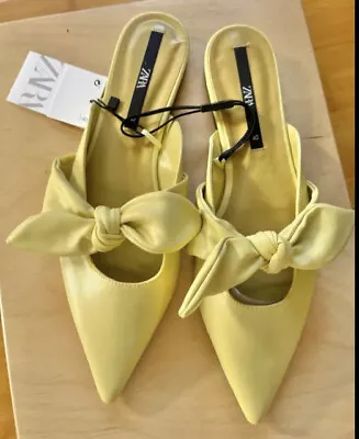 New Zara Low Heels Mules With Bow Size 9 Yellow • $35.99