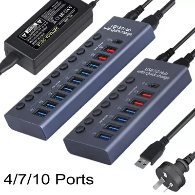 Hub Multi USB Splitter 4/7/10Ports Power Adapter Multiple Expander For PC Laptop • $32.69