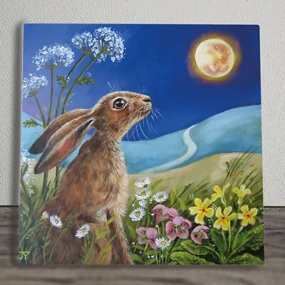 Ceramic Tile Picture  Moon Gazing Hare  By Judith Yates New & Boxed 20cm X 20cm • £25.95