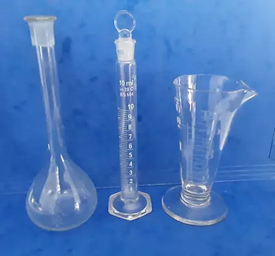 £14.50 • Buy 3 Vintage Chemist Apothecary Laboratory Glass Measuring Flasks
