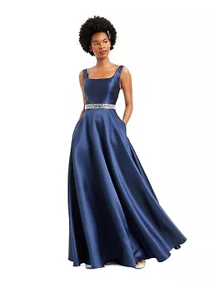 B DARLIN Womens Navy Gown Sleeveless Full-Length Fit + Flare Dress Juniors 1314 • $19.99