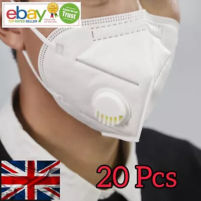 20 PCS Face Mask With Valve 95% Mask Face 5 Layers Air Filter Face Covering  • £12.29