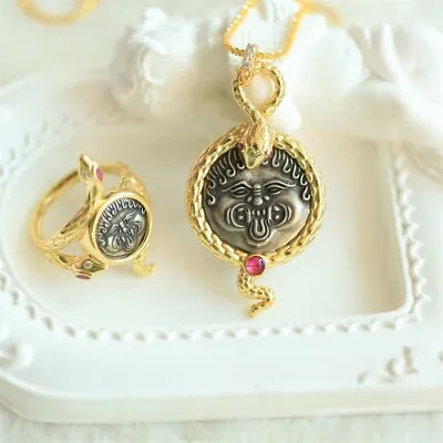 D18 Set Medusa Replica Antique Coin Pendant Necklace Ring Silver 925 Gold Plated • $193.60