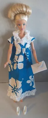 Vintage Blue Floral Hawaiian Maxi Dress For Barbie With Extras Read • $12