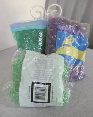 $7.99 • Buy Lot Of 3 Bags Green & Purple Shimmery Hallmark Easter Spring Basket Grass
