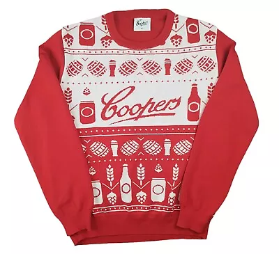 Coopers Sparkling Ale Christmas Sweater Pullover Mens Size M Red Knitted • $28.99