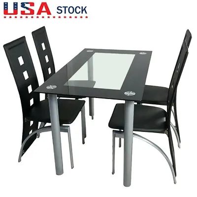5 Pc Dining Table Set For 4 Kitchen Room Tempered Glass Dining Table 4 Chairs • $159.98