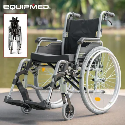 EQUIPMED 24 Folding Wheelchair Alloy With Brakes Folding Armrests For Dining • $376