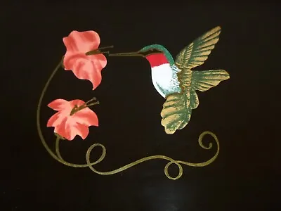 Vtg Mid Century Couroc Large Serving Tray Hummingbird Flowers Inlaid Wood Brass • $48