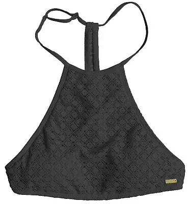 Roxy Women's Doted Crochet High-Neck T-Back Crop Bikini Top Black XS Or L • $28.95