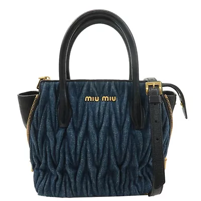 Authentic MIU MIU Matelasse Denim 2Way Shoulder Hand Bag Blue 5BA003 Used F/S • $680