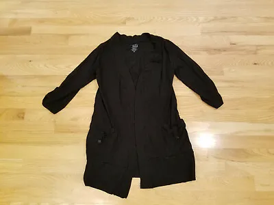 NWOT Womens Mod Bod Open Front Cardigan 3/4 Sleeve Stretchy Knit L Black Pockets • $24.99