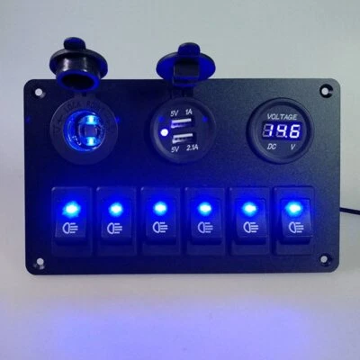 $29.99 • Buy 6 Gang Blue Rocker Switch Panel Circuit Breaker LED Waterproof Car Marine Boat