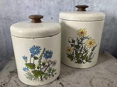 Vintage Floral 2 Piece Ransburg Metal Kitchen Canister Set • $25