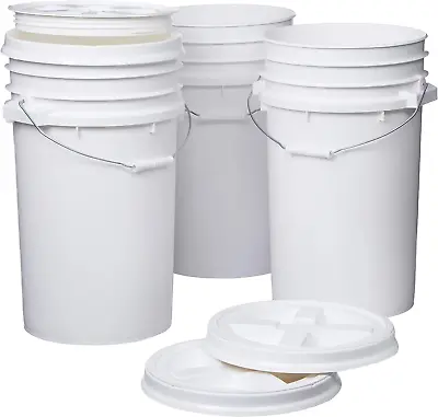 7 Gallon White Food Grade Buckets + White Gamma Seal Lids BPA Free Container St • $120.36