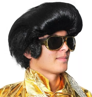 Mens 1950s Rock N Roll Wig Elvis Quiff Fancy Dress Costume Accessory The King • £12.99