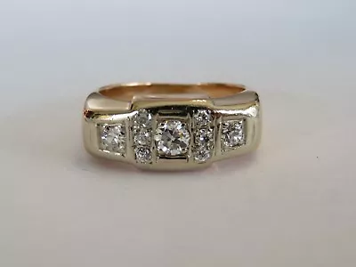 Art Deco 14k Gold Miners Cut Diamond Ring .74 Ct Vs2-si1 H Diamonds Sz 8 3/4 • $999.95