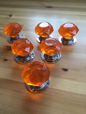 Vintage Acrylic Lucite Faceted Orange Door Knobs -6 Available -Price Is For Each • £25