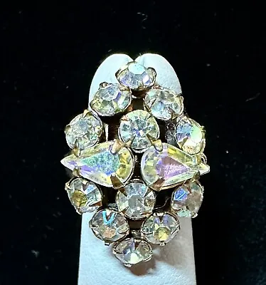 Vintage Aurora Borealis Rhinestone Adjustable Ring • $22