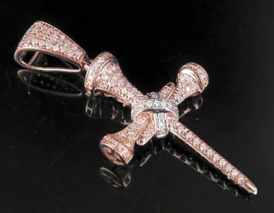 14k Rose Gold Plated Round Cut Lab Created 1.50Diamond Men's Nail Cross Pendant • $104.74