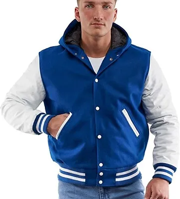 Varsity Base Letterman  Bright Royal Blue Wool White Leather Jacket SIZE L • $110