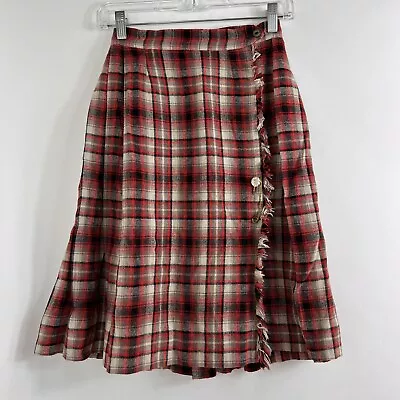 Vintage 60's Handmade Wrapped Plaid Skirt Women's XS High Rise Knee Length • $10