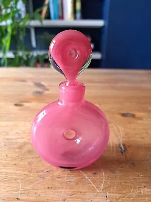 Langham Glass Pink/Raspberry Glass Small Decanter/Perfume? Bottle 12.5cm Tall • £14