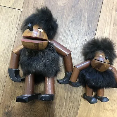 Two Vintage Kay Bojesen Wooden Monkey Toys With Fur Trim • £40