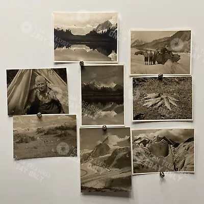 1900s Antique Photo Lot Of 8 Mt Rainier Glaciers Mountains Hiking Men Fish MW21 • $65.61