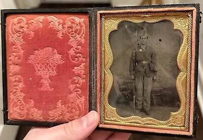 Civil War 1/4 Plate Tintype Of Federal Chasseur Soldier Armed W/ Musket • $128.38