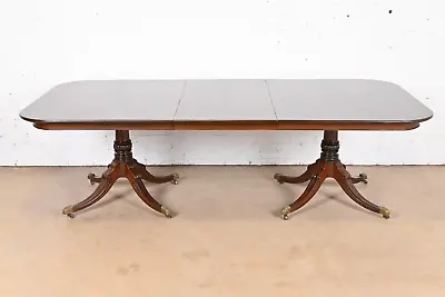 Georgian Banded Mahogany Double Pedestal Extension Dining Table Refinished • $4995