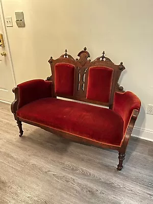 Settee Loveseat Victorian Gothic 1850s Antique Original Condition Walnut  • $1500