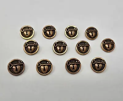 12 Pcs Heart Lock & Key Bronze Molded Plastic Craft Sewing Shank Buttons VTG • $9.99