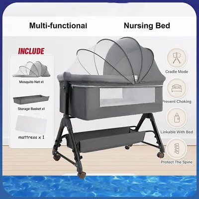 Baby Bassinet With Mattress Rocking Crib Co-Sleeping Cradle With Mosquito Net  • $139.99