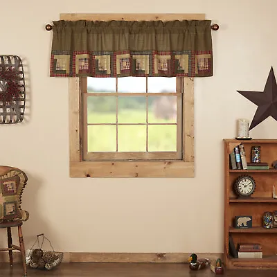 Rustic 20 X72  Log Cabin Block Border Valance Kitchen Window Curtains VHC Brands • $35.95