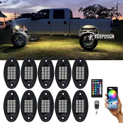 10 Pods RGB LED Rock Lights Neon Underglow Underbody For Ford F-150 F-250 F-350 • $59.69