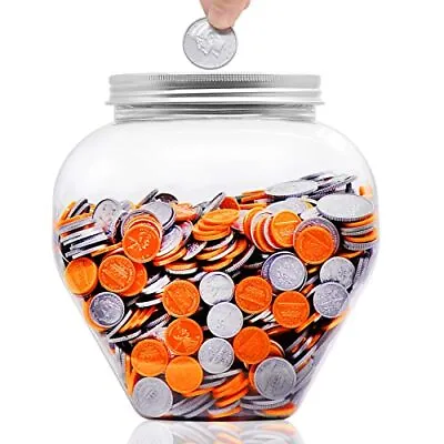 Large Coin Bank Jar 5/8 Gallon Big Clear Plastic Coin Money Tip Change Savin • $20.09