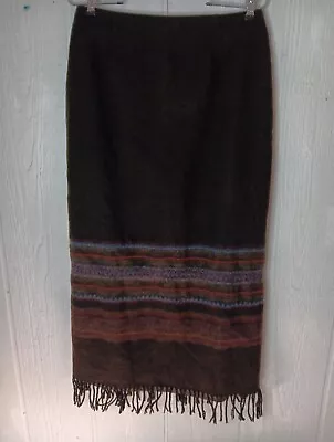 Dressbarn Vintage Wool Blend Maxi Skirt Womens 8 USA Made Blanket Fringe Aztec • $19.99