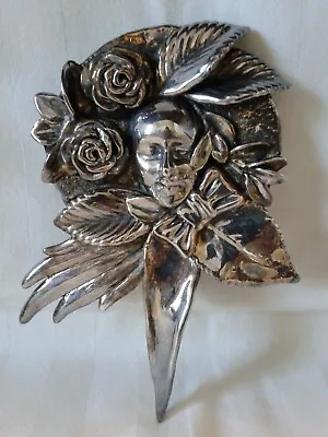 Beautiful HUGE Vintage TOVA YAACOV HELLER 925 Silver BROOCH Lady Face Roses Leaf • $245