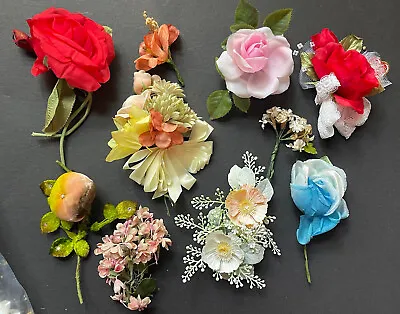 LG LOT VINTAGE Decorative MILLINERY Floral Flowers HONG KONG VELVET Peach Estate • $39.95