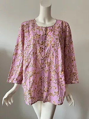 NWOT J Jill Woman Pink Floral Printed Cotton Lightweight Pintuck Blouse 2X • $54.99