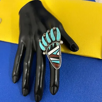 Navajo Ben Livingston Turquoise Multi-Stone Inlay Sterling Silver Ring • $225