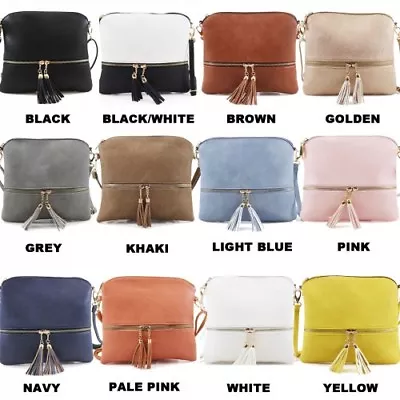 New Cross Over Tassel Zip Bag Ladies Shoulder Messenger Organizer Satchel Bag • £9.95