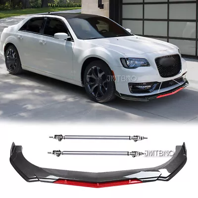 For Chrysler 300C Car Carbon Fiber Look Front Bumper Lip Spoiler Kit+ Strut Rods • $120.84