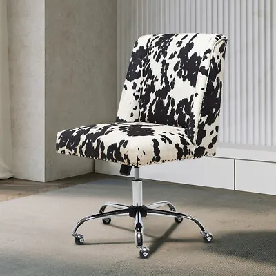 Cowskin Cushioned Computer Desk Office Chair Chrome Legs Lift Swivel Adjustable • £95.95