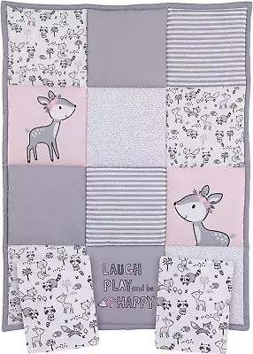 Little Love By  Sweet Deer Grey Pink White 3Piece Nursery Mini Crib Bedding S • $125.27