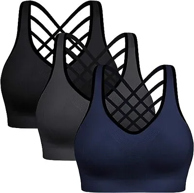 Women's Racerback Sports Bra With Pads High Impact Athletic Tank Top • £7.99