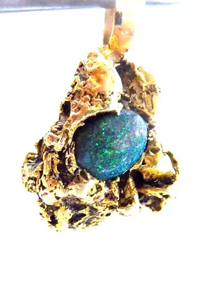 $999 • Buy Large Natural Gold Nugget With A Genuine Australian Black Opal Pendant 9 Grams.