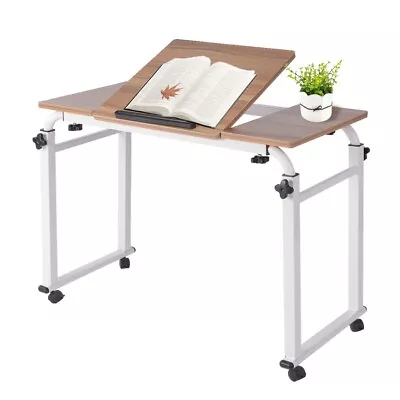 Adjustable Laptop Cart Mobile Computer Desk Overbed Writing Table With Wheels- • $119.99